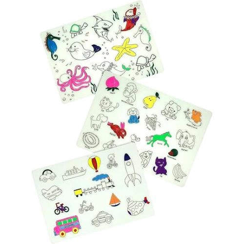 Kids Placemats 3 Pack Silicone Dining Table Place Mat for Baby Drawing Painting Coloring Doodle Fun Pad Non Slip Washable and Reusable