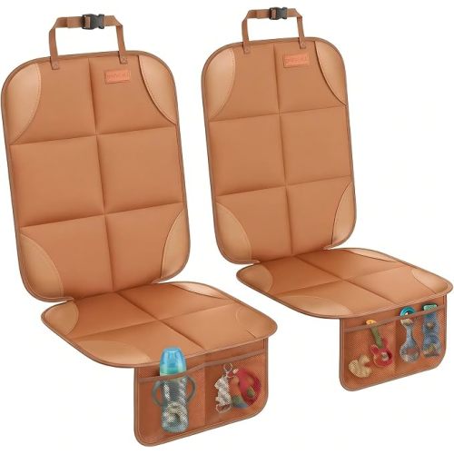SMART ELF Car Seat Protector, 2Pack Seat Protector Protect Child Seats with Thickest Padding and Non-Slip Backing Mesh Pockets for Baby and Pet,Sedan SUV Truck (Black)