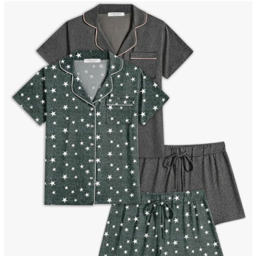 Ekouaer Womens Pajamas Set 2 Pack Button Down Summer Sleepwear Short Sleeve Comfy Pjs Loungewear Set
