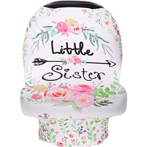 Baby Car Seat Covers Girls, Little Sister Car Seat Canopy for Infant, Multiuse Nursing Covers, Floral Theme Newborn Carrier Cover Summer, Breastfeeding Scarf, Ultra-Soft Breathable