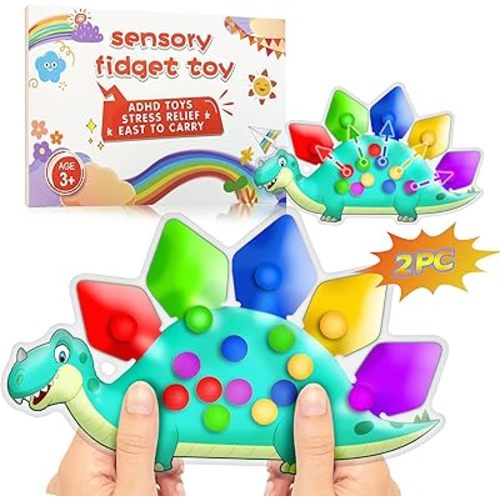 2PC Dinosaur Color Sorting Sensory Toys, Montessori Toys for Toddler Fine Motor Skill Game Learning Activities Quiet Calm Down Fidgets for Classroom Stocking Stuffers for 3 4 5 Year Old Boy Travel Toy