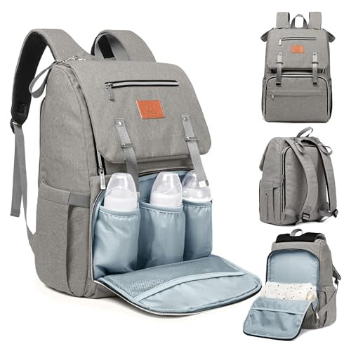 KeaBabies Baby Diaper Bag Backpack with Changing Pad, Large (Classic Gray) | Waterproof Baby Bag for Mom and Dad, Insulated Bottle Pockets, Durable Toddler, Twin, Boy Girl Diaper Backpack for Travel