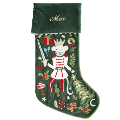 Rifle Paper Co. Nutcracker Embroidered Velvet Christmas Stocking Collection