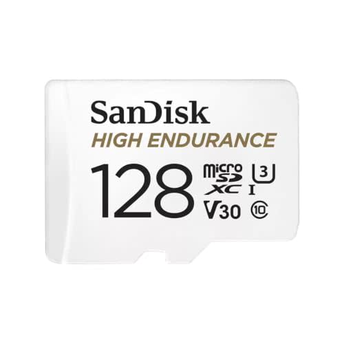 SANDISK 128GB High Endurance Video microSDXC Card with Adapter for dash cam and home monitoring systems - C10, U3, V30, 4K UHD, Micro SD Card - SDSQQNR-128G-GN6IA