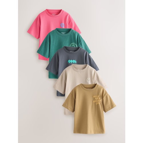 Buy Green/Charcoal/Stone/Pink/Brown Small Short Sleeve Graphic T-Shirts 5 Pack (3mths-7yrs) from Next USA