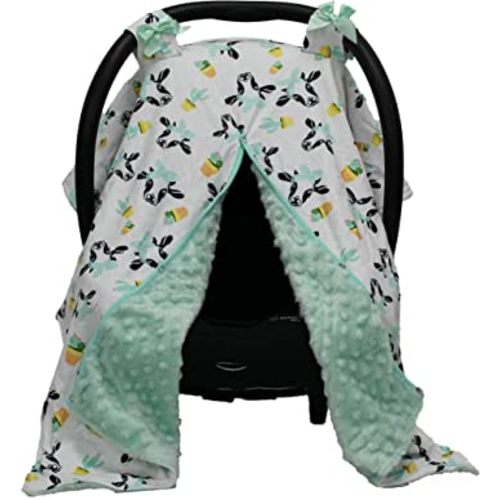 Dear Baby Gear Carseat Canopy - Car Seat Cover with Snap Opening for Girls & Boys - Infant Car Chair Canopies - Floral & Farm Prints - Nursing Covers -39"x32" (Cows and Cactus, Mint Dot)