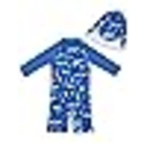 upandfast Baby/Toddler Boy Swimsuit One Piece Zip Swimwear Sunsuits with Sun Hat UPF 50+ Sun Protection Infant Boy Swimsuit (Blue Shark(LS), 9-12 Months)