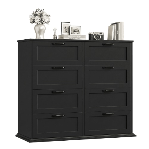 Homfa Horizontal 8 Drawer Dresser, Wood Storage Cabinet Double Dresser for Bedroom Living Room, Black