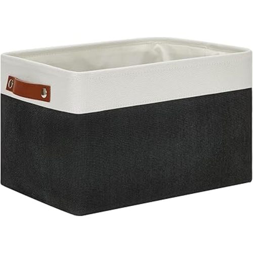 DULLEMELO Linen Closet Organizer and Storage Basket for Office, Bedroom, Cloth, Baskets for Organizing and Storage with handles for Shelves,Closet,Gift,Toys(White&Black)