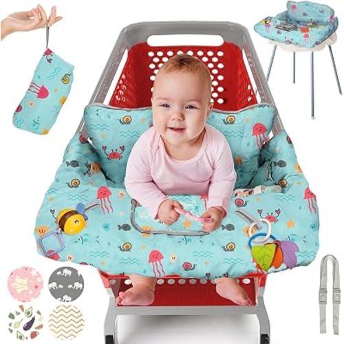 PILLANI Shopping Cart Cover for Baby, High Chair Cover for Restaurant Seat - Grocery Cart Cover for Baby Girl and Boy, Comfortable Cotton Buggy Covers for Babies - Padded Toddler Shopping Cart Cover