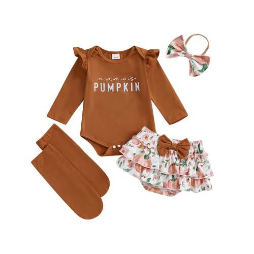 Baby Girls 4Pcs Halloween Outfit Letter Mama's Pumpkin Long Sleeve Rom – August + Willow