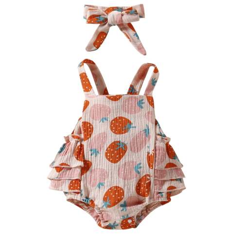 Baby Strawberry Print Rompers