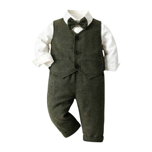 Zshosam Boys Gentleman Outfit Boys' Formal Suit Set Dress Shirt Vest Pants and Tie Wedding Birthday Party Suit Size 3 6 Months,(AG 3-6 Months)