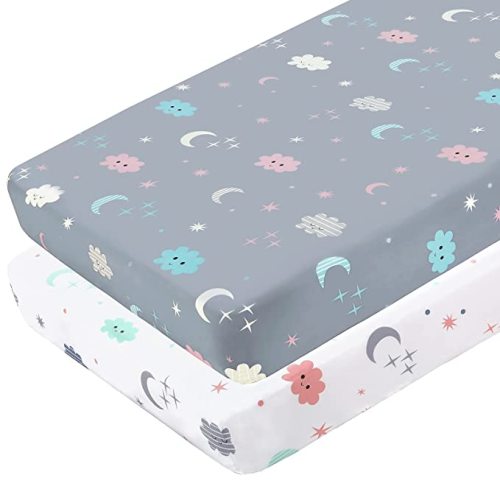 Yoofoss Fitted Crib Sheet Set 2 Pack Baby Sheets for Standard Crib Toddler Mattress Cover Soft Microfiber Breathable Mattress Cover for Boys and Girls 28x52x9in White&Grey - 28x52"