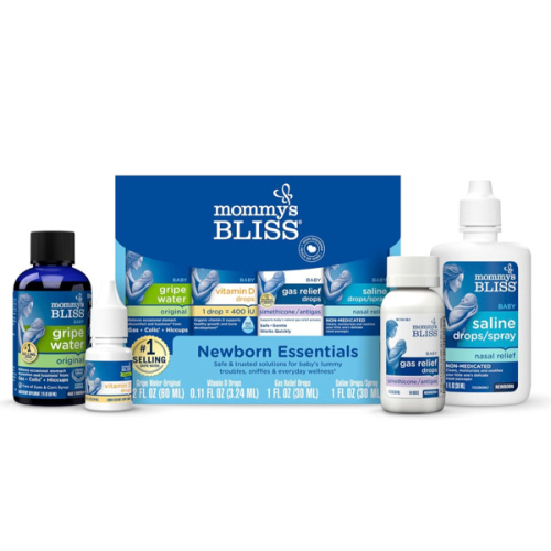 Mommy's Bliss 4-Piece Newborn and Baby Essentials Kit - with Gripe Water, Gas Relief Drops, Vitamin D 400IU, and Saline Drops/Spray - The Perfect Baby Gift.