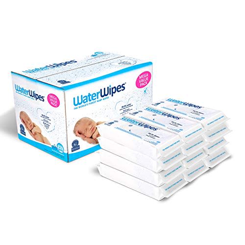 WaterWipes Original Baby Wipes, 99.9% Water, Unscented & Hypoallergenic for Sensitive Newborn Skin, 60 Count (Pack of 12)