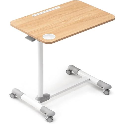 ETHU Overbed Table with Wheels, Rolling Tray Table, Hospital Bed Table, Adjustable Overbed Bedside Rolling Laptop Table