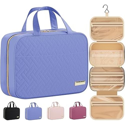 HOTOR Travel Toiletry Bag w/Hanging Hook - Spacious Toiletry Bag Essentials for Women & Men, Makeup Bag/Big Comparment, Waterproof for Travel Accessories, Medium, Aegean-Blue