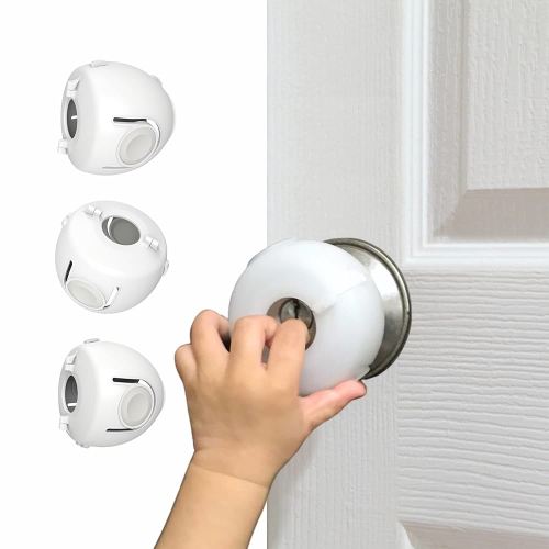 6 Pack Door Knob Safety Covers for Kids, Child Proof Door Knob Covers, Door Handle Baby Proof, Child Locks for Door, Easy to Install, White