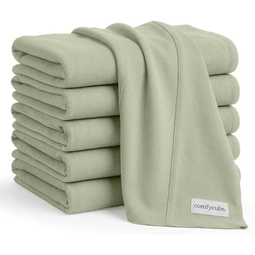 Comfy Cubs Baby Burp Cloths Set (Pack of 6) - Large, 6-Layer, Ultra Absorbent 100% Cotton for Infant Spit-Up, Drool, and Messes - Soft, Gentle, Thoughtful New Born Baby Gifts, Sage