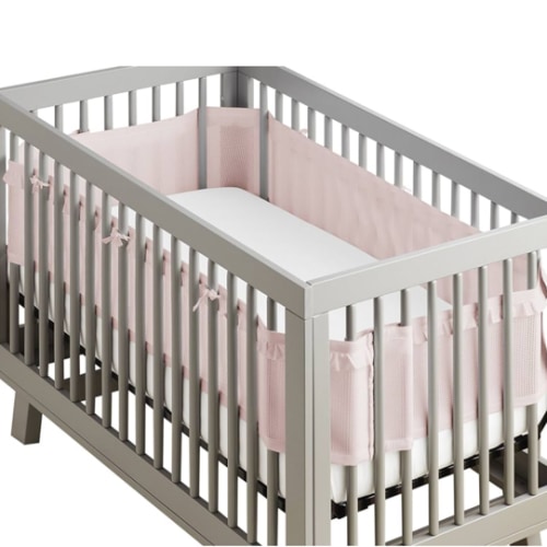 BreathableBaby Breathable Mesh Crib Liner – Deluxe Ruffle Collection – Blush – Fits Full-Size Four-Sided Slatted and Solid Back Cribs – Anti-Bumper