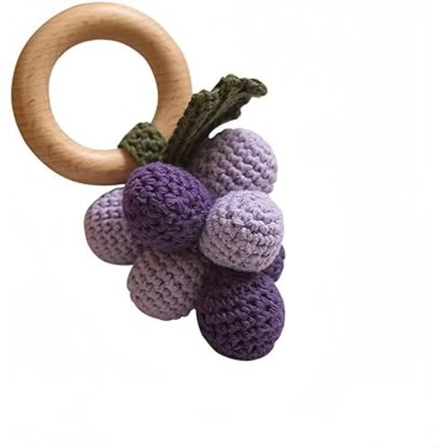 Wooden Baby Rattle Toys Stuffed Crochet Rattle with Teether Ring for Newborn Babies Fruit Wooden Teether Toy Infant Toddler Handcrafted Crochet Rattles Cute Shower Gifts for Boy and Girls