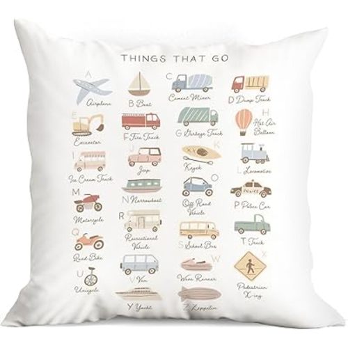 huester Transportation Alphabet Pillow Covers 18x18, Classroom Pillows Cases, Toddler Boy Girl Nursery Kids Room Play Room Decor, Inspirational Alphabet Pillows Decorative Throw Pillows Cover