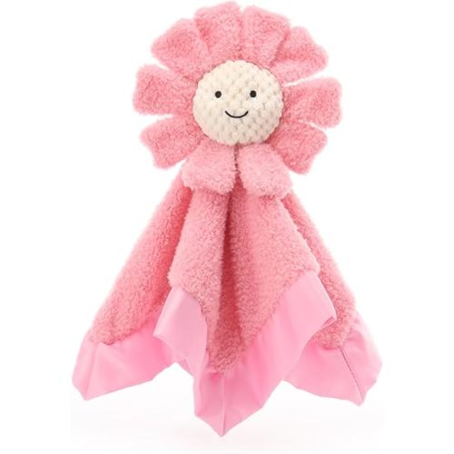 Apricot Lamb Pink Sunflower Soft Loveys for Babies, Security Blanket for Baby Boy and Girl, 14x14 Inches, 100% Plush Material