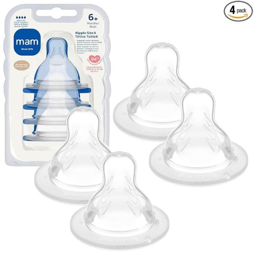 MAM Baby Bottle Nipples Extra Fast Flow Size X, for 6+ Month Babies, Skin Soft BPA Free Silicone, 94% Nipple Acceptance, Fits All MAM Bottles, Developed with Medical Experts, 4 Pack, Made in Europe