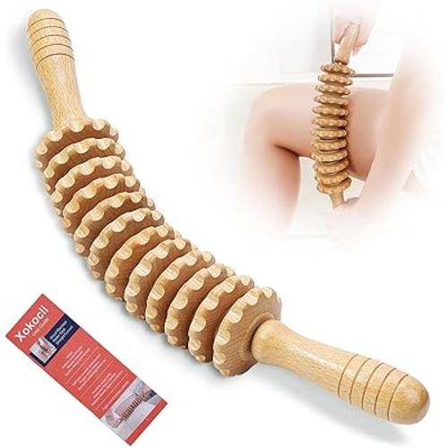 Wood Massage Roller Wood Therapy Massage Tools Body Roller Cellulite Roller Fascia Blaster Muscle Roller Wooden Massager for Lymphatic Drainage, Maderoterapia, Pain Relief(White 12-Wheel)