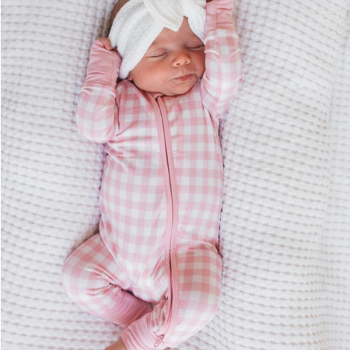 Blush Gingham Zipper Romper – In My Jammers