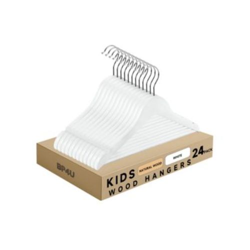 Kids Wooden Hangers with Pants Bar, Baby Solid Wood Clothes Hangers