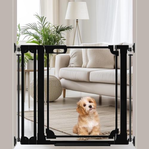 WAOWAO Clear Baby Gate for Stairs Modern Design Acrylic Auto Close Pet Gate, 29.52-37.79" Wide Safety Baby Gate for Doorways,Black Clear Dog Gates Indoor,Hallways,Kitchen