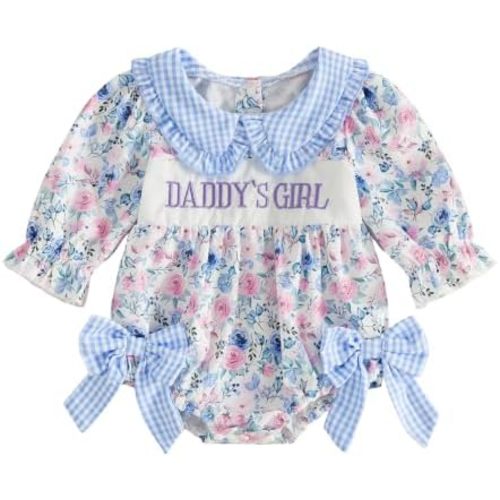Bonangber Newborn Baby Girl Summer Clothes Flower Letters Print Fly Sleeve Bow Romper Infant Bodysuit Cute Daddys Girl Outfit