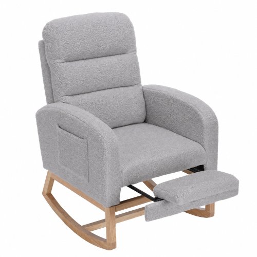 Garvee Nursery Rocking Chair with Footrest – Tall Back, Soft Sherpa Upholstery, Smooth Glide Motion, 350lb Capacity