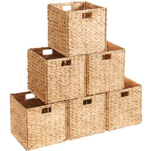 Ornavo Home Water Hyacinth Storage Cube Bin Baskets, Set of 6