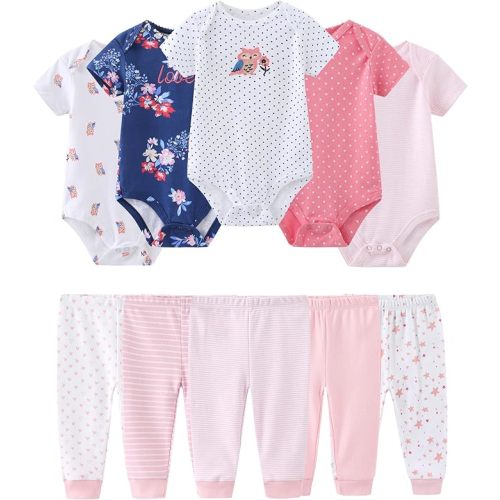 Baby Girl Bodysuit and Pant Set Cotton Ribbed Mix Summer Infant Girls Clothes Outfits 0-12 Month