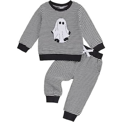 fhutpw Baby Toddler Boy Girl Fall Winter Clothes Embroidery Stripe Pullover Pants Sets Infant Long Sleeve Sweatshirt Outfits