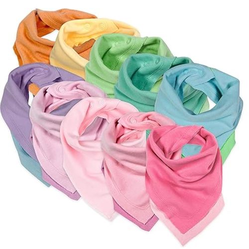 HonestBaby Organic Cotton Bandana Drool Bib Multi-Packs, 10-Pack Rainbow Girl, One Size