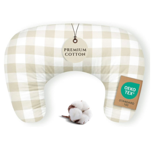 Pobibaby Nursing Pillow Cover, Boppy Compatible, Cotton (Gingham Khak)