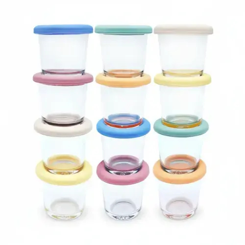 4oz Glass Baby Food Storage Jars | Food Grade Silicone Lids | Set of 12 | Neutral Colors