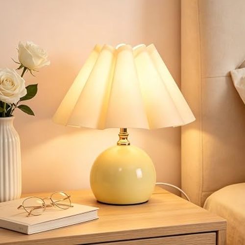 Yellow Mini Bedside Lamp, 3 Color Temperatures Modern Small Table Lamp