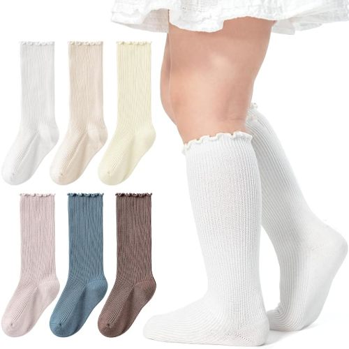 HONGTEYA 6 Pairs Baby Knee High Socks Soft Elastic Ruffled Tube Socks Warm Infant Toddler Baby Girl Socks