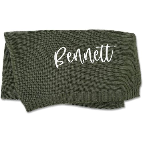 Hickory Hollow Designs Personalized Baby Blanket with Name, Baby Blankets for Boys, 100% Cotton, Green Baby Blankets, Baby Boy Gifts, Receiving Blankets for Boys, (Pine Green)