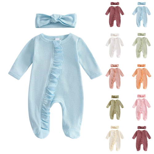 Tranfacy Newborn Boys Girls Solid Long Sleeve Romper Full Length Bodysuit for 0 to 12 Months Infant Daily Wear