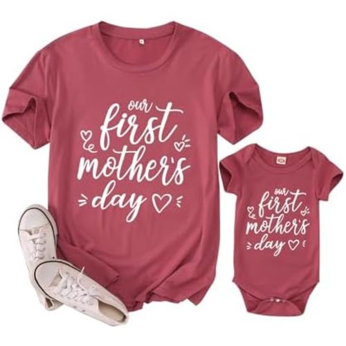 CM C&M WODRO Our First Mothers Day Matching Shirt Bodysuit Gift for New Mom Newborn Baby Boy Girl Romper Mommy and Me Outfit