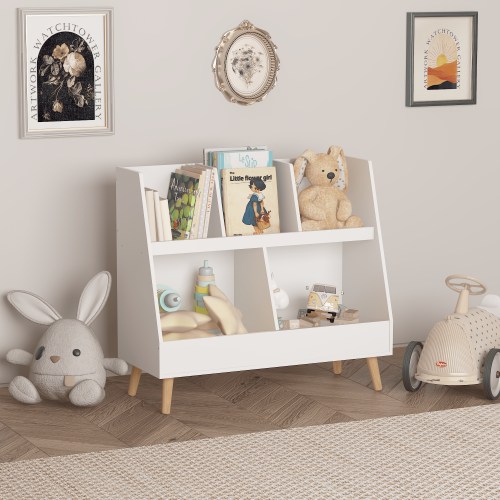 Yoneston Kids Bookshelf - 2-Tier Wooden Toy Organizer