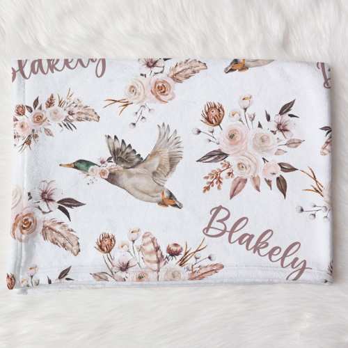 Mallard Duck Swaddle, Personalized Baby Gift, Boho Flowers Baby Name Blanket, Floral Swaddle, Baby Girl Hospital Outfit, Baby Shower Gift