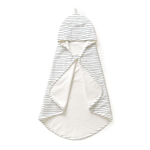 MakeMake Organics Organic Cotton Hooded Towel Baby Toddler GOTS Certified Organic Cotton Beach Poncho Towel Large Absorbent Non Toxic Neutral (Navy Stripes, Diagonally 35"x35")
