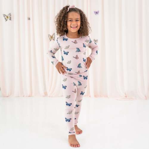 Long Sleeve Pajamas in Blush Butterfly